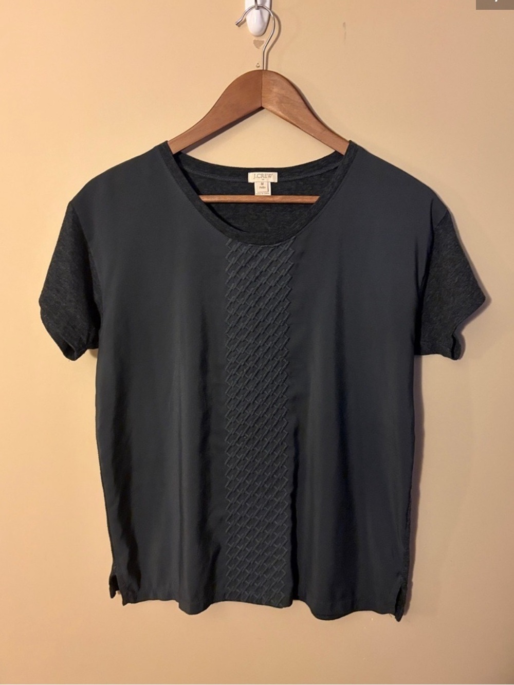 J. Crew Black Short-Sleeve Knit Front Panel Tee